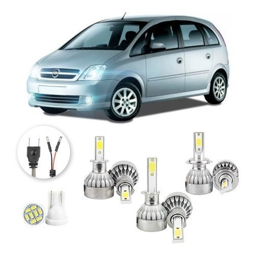 Lâmpadas Ultra Led Chevrolet Meriva 20000lm Alto Baixo e Milha + Pingo Led