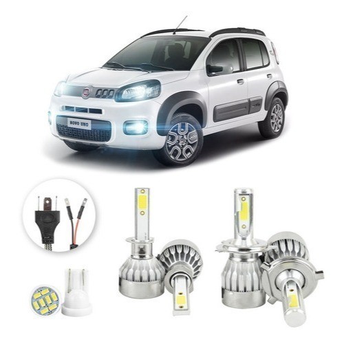 Lâmpadas Ultra Led Fiat Uno 20000lm Alto Baixo e Milha + Pingo Led em Oferta na Shopee