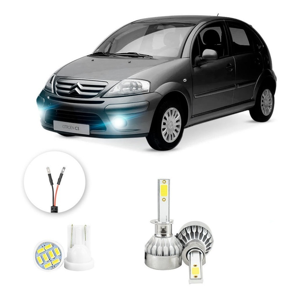 Lampada Farol Milha Led Citroen C3 2009 A 2012 H1 20000lm