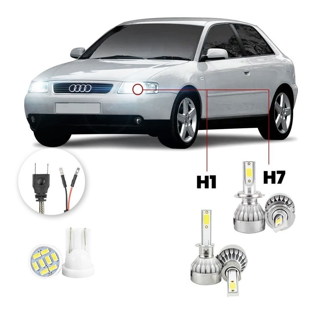 Kit Lampadas Led Audi A3 2001 2006 H1 H7 20000lm