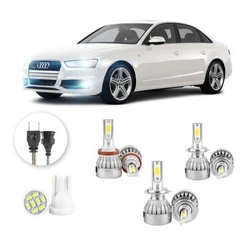 Lâmpadas Ultra Led Audi A4 20000lm Alto Baixo e Milha + Pingo Led