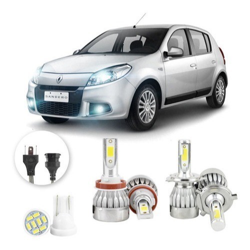Lâmpadas Ultra Led Renault Sandero 20000lm Alto Baixo e Milha + Pingo Led