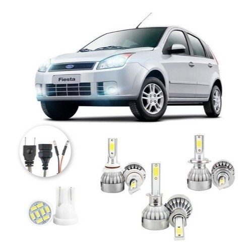 Lâmpadas Ultra Led Ford Fiesta 20000lm Alto Baixo e Milha + Pingo Led