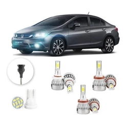 Lâmpadas Ultra Led Honda Civic 20000lm Farol Alto Baixo e Milha + Pingo Led