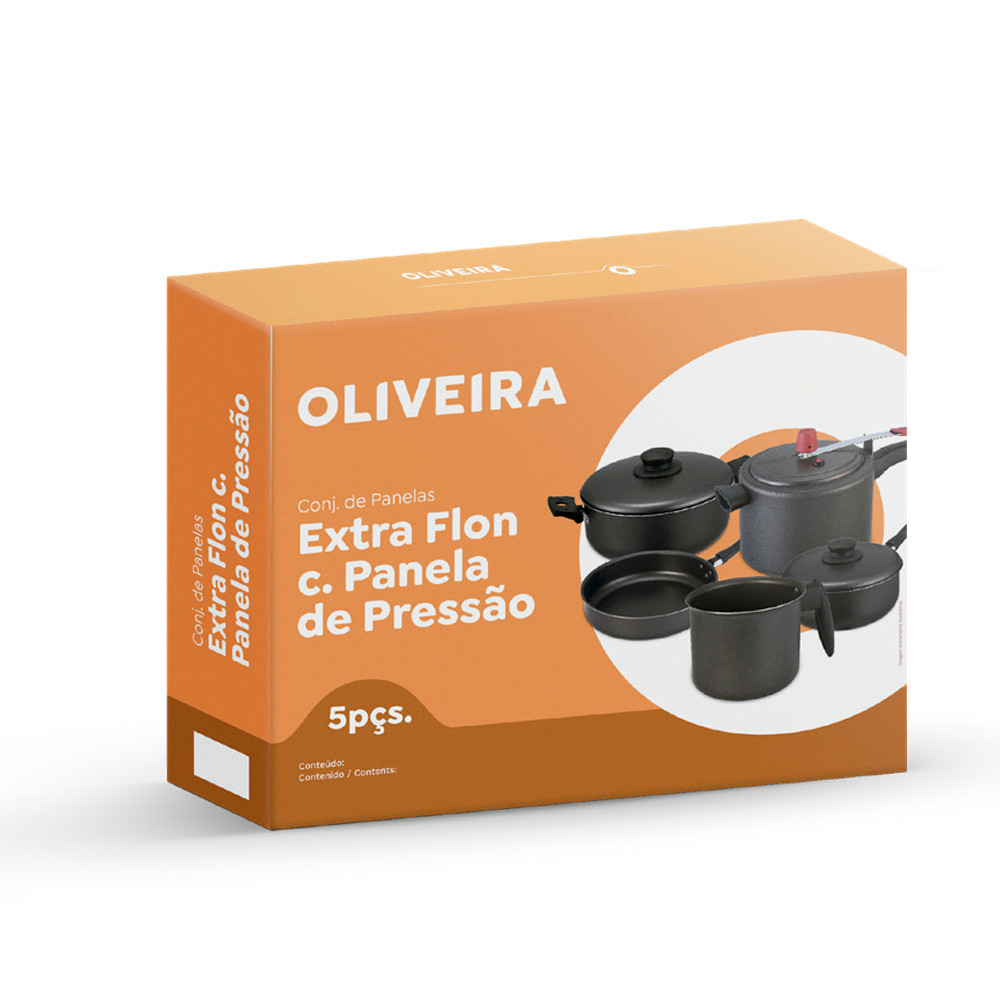 Conjunto De Panelas Extra Flon Com Panela De Pressão 5 Pçs
