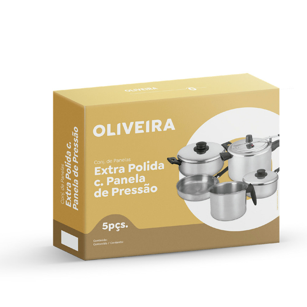 Conjunto De Panelas Extra Polida Com Panela De Pressão 5 Pçs