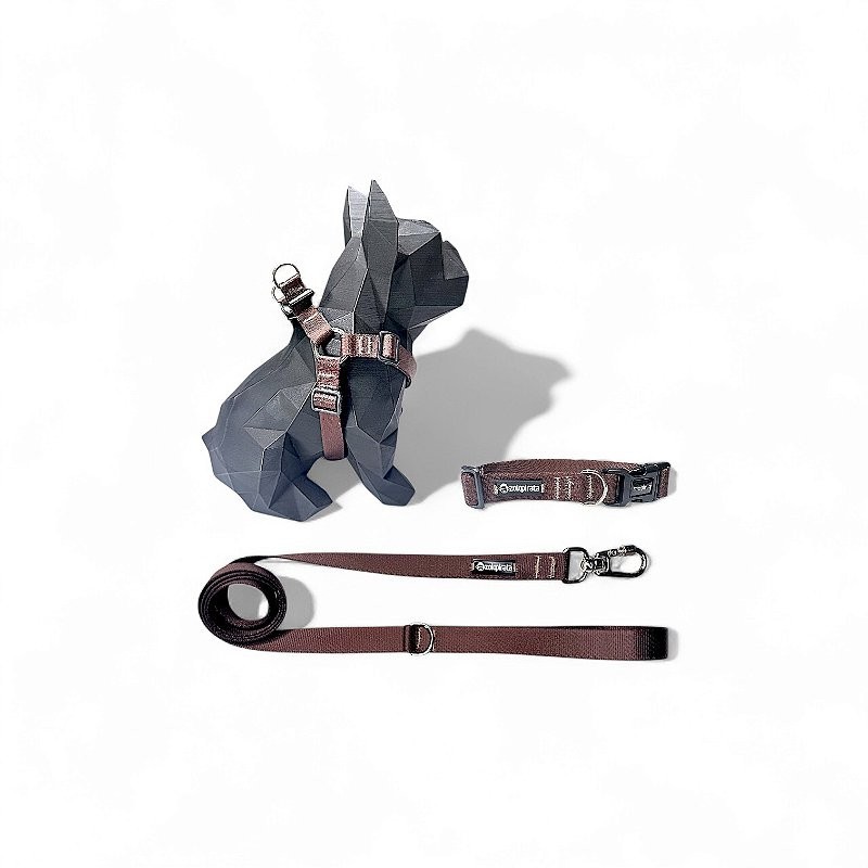 Kit 2 peças Peitoral Americano para Cachorro com Guia | Mosquetão Resistente Marrom
