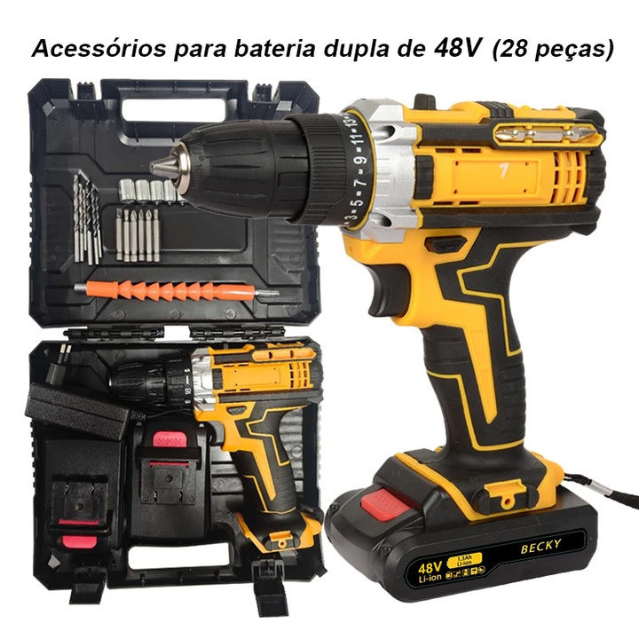 Parafusadeira Profissional 48V com 2 Baterias, Kit Completo + Estuche e Acessórios em Oferta na Shopee