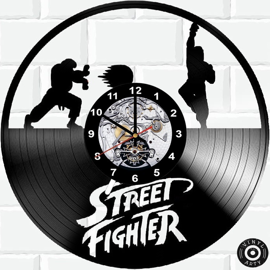 Relógio de Parede Relógio de parede Street Fighter Disco de Vinil Decorativo Vintage Silencioso 30cm