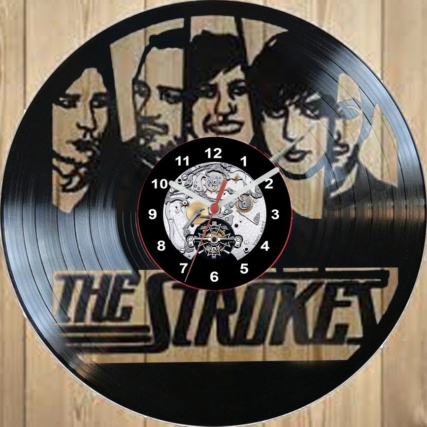 Relógio de Parede Relógio de parede The Strokes Disco de Vinil Decorativo Vintage Silencioso 30cm
