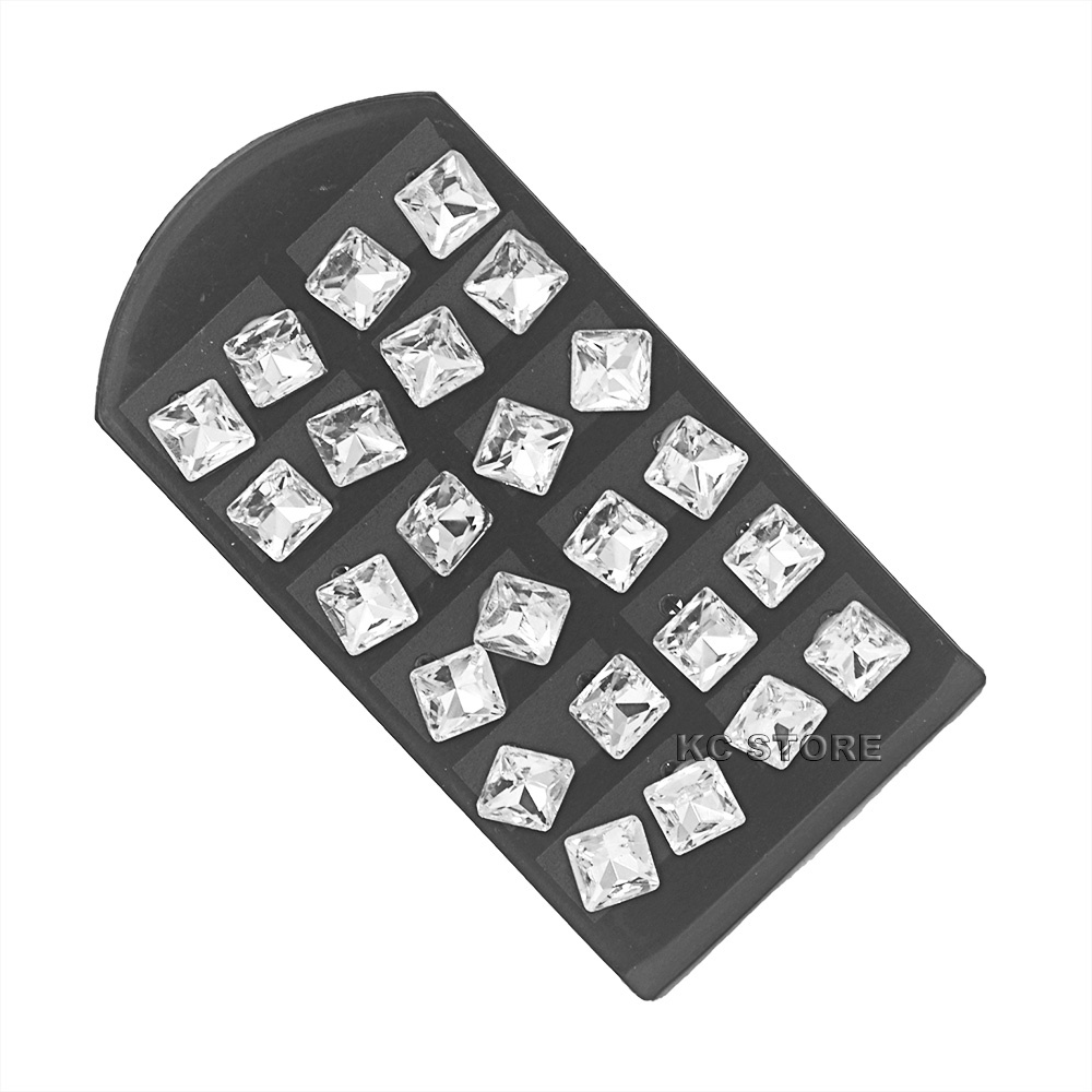 Cartela Kit 12 Pares Brinco Quadrado Aço Inox Ponto De Luz masculino feminino 6mm 8mm10mm Strass em Oferta na Shopee