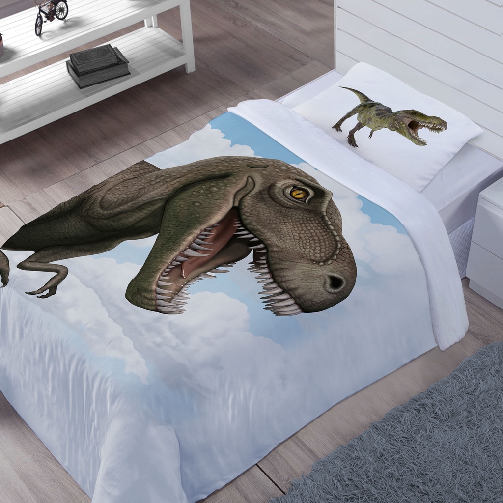 Edredom Infantil + Fronha Solteiro Dinossauro 100% Algodão - E496
