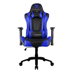 Cadeira De Escritório Thunderx3 Tgc12 Gamer Ergonômica Preta E Azul Com Estofado De Couro Sintético