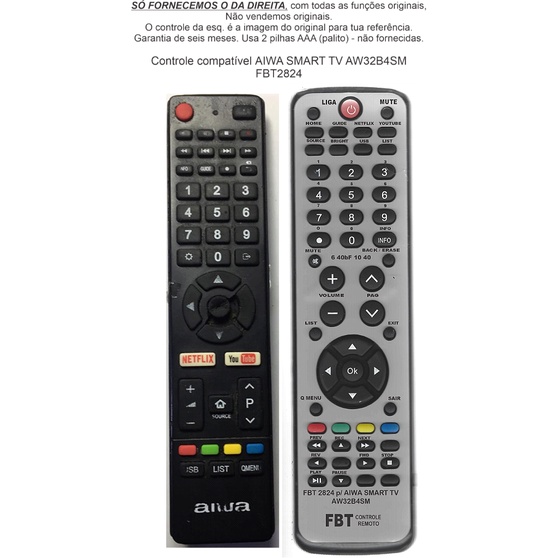 Controle Compatível Com AIWA SMART TV AW32B4SM FBT2824