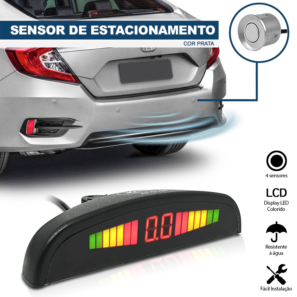 Sensor de Ré Estacionamento Prata Aviso Sonoro Toyota Rav4 2010 2011 2012 2013 2014 2015