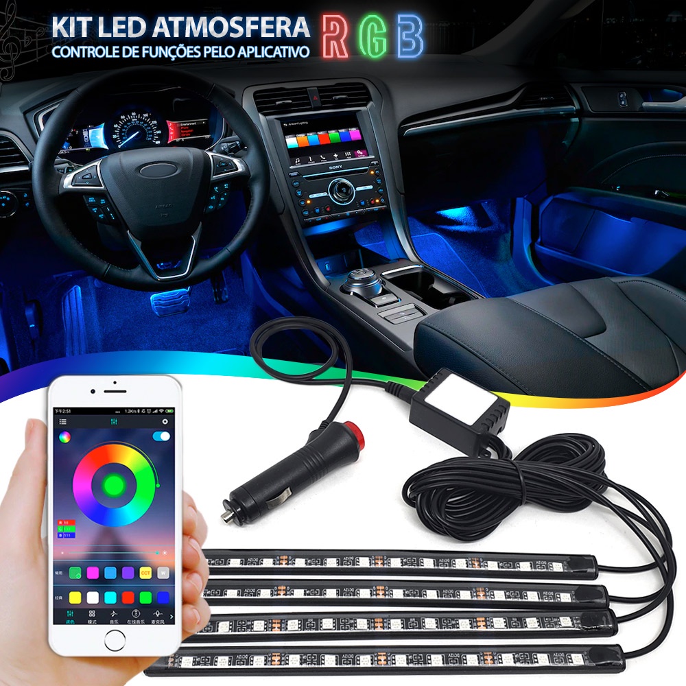 Luz Barra Led Neon Interno Fox 2003 2004 2005 2006 2007 2008 2009 Controle Via Aplicativo App
