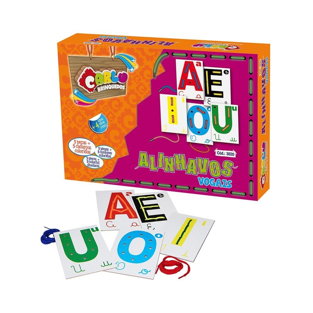Jogo Infantil Brinquedo Educativo Criança Alinhavos Vogais 5 Bases - CARLU