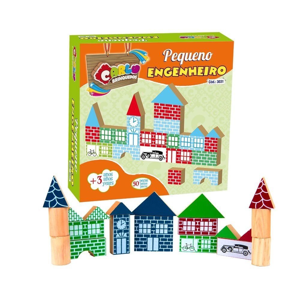 Jogo Infantil Brinquedo Educativo Criança Pequeno Engenheiro Em Mdf Com 50 Peças . - CARLU