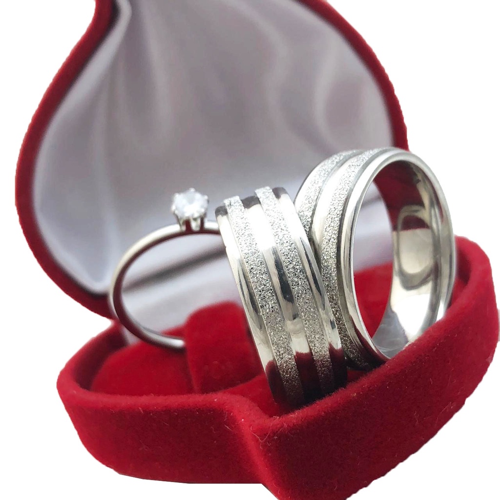 Anel de Compromisso de Namoro Par Alianças Prata de Namoro Grossa Diamantada Com Brilho Aço Inox 8mm e Anel Solitário