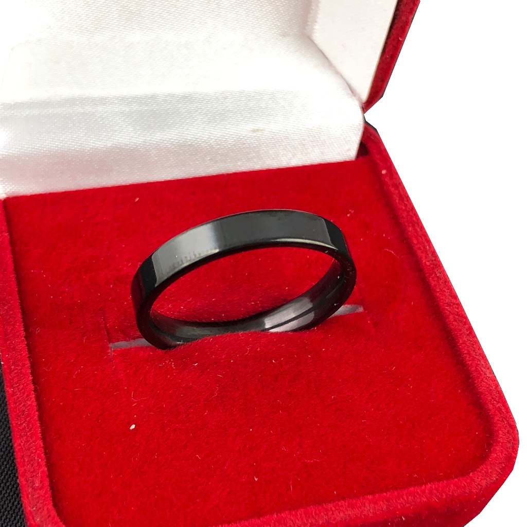 Aliança Preta Reta Quadrada Fina 4mm Aço Inoxidável 1 Unidade em Oferta na Shopee