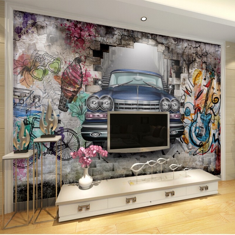 papel de parede adesivo 3d carros foto mural