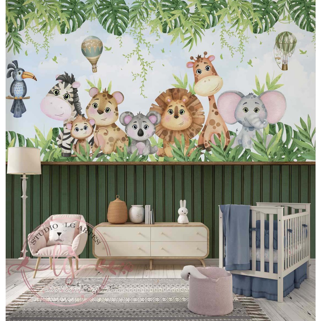 Papel de Parede Adesivo Infantil Safari, Decoração Para Quarto Infantil e Baby,  Adesivo de Parede Infantil Menino, Papel De Parede Com Ripas De Madeira Adesivo,