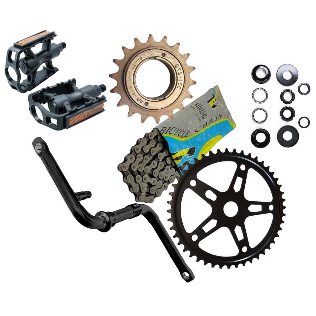 Kit Relação Bike Monark Caloi Completo Retro Mtb Catraca + Corrente + Coroa + Pedivela + Pedal Nylon + Central Esferado