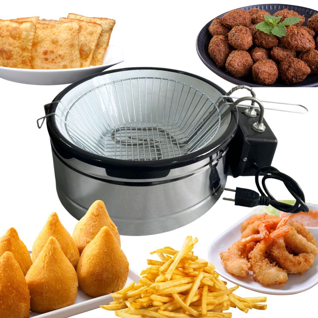 Fritadeira elétrica tacho esmaltado 4 litros base em aço inoxidável 1500W 110 ou 220V termostato