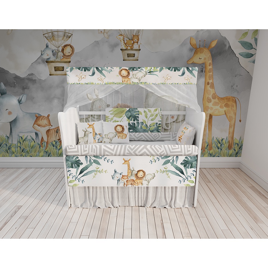 kit berço balão safári animais para quarto de bebê Enxoval Completo KT50