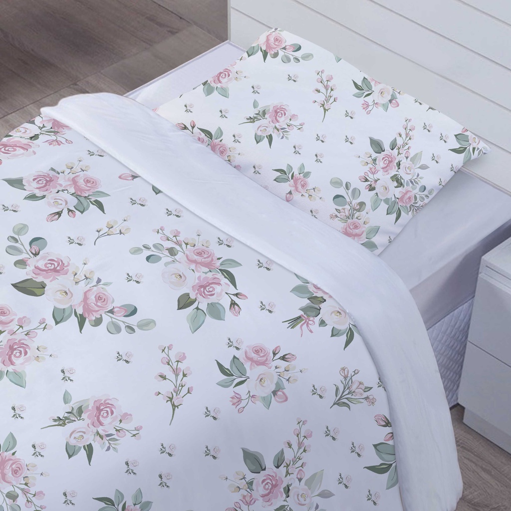 Edredom Infantil + Fronha Kit Solteiro Floral 100% Algodão - E17