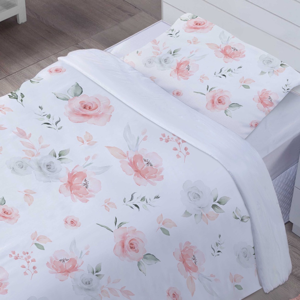 Edredom Infantil + Fronha Kit Solteiro Flores 100% Algodão - E459