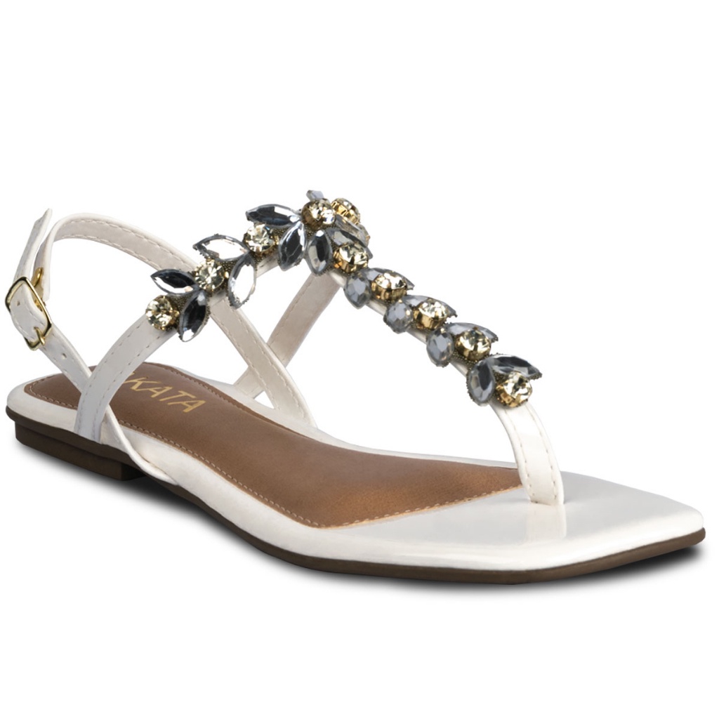 Sandália Feminina Rasteira Com Pedraria Brilho Pedras Strass Fivela Casual