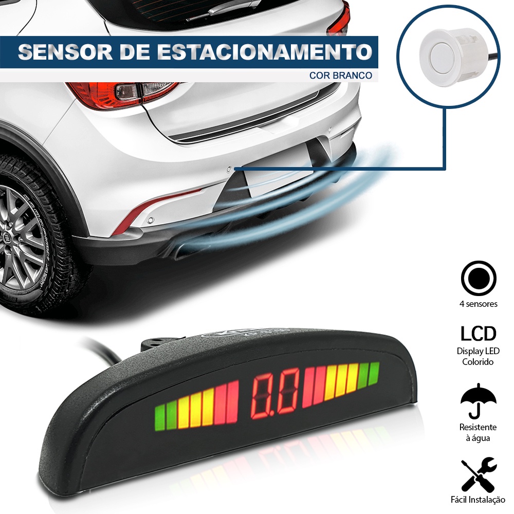 Sensor de Ré Estacionamento Branco Aviso Sonoro Toyota Rav4 2009 2010 2011 2012 2013