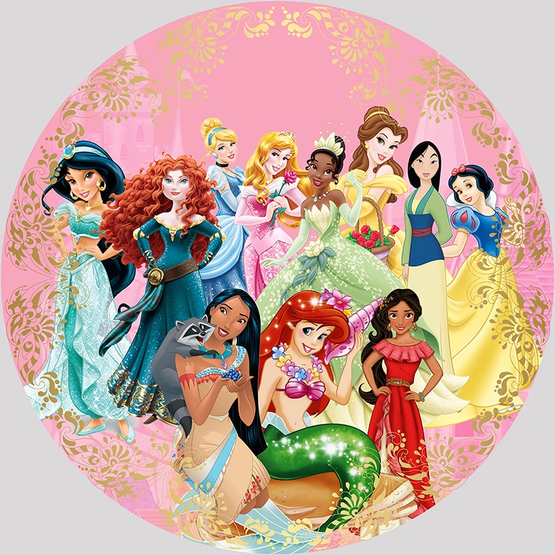Painel Redondo Tecido Sublimado Princesas da Disney C/elástico 150x150cm em Oferta na Shopee