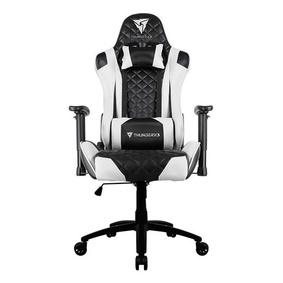 Cadeira De Escritório Thunderx3 Tgc12 Gamer Ergonômica Preta E Branca Com Estofado De Couro Sintético