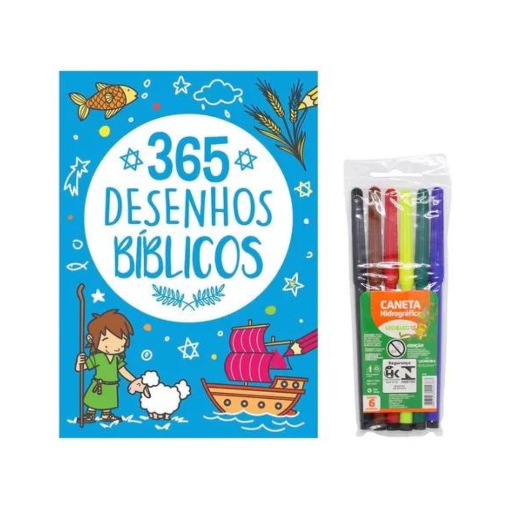 365 desenhos bíblicos para pintar + Canetinha hidrográfica 6 cores