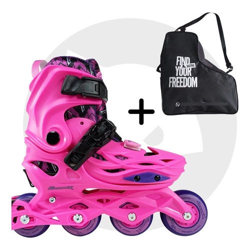 Patins Freemix Pink Infantil Traxart + Porta Patins