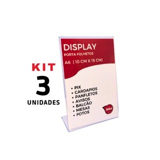 3 Display Acrilico A6 L Expositor 10x15 Acrílico Pix QR code Aviso Mesa Balcao Cardapio