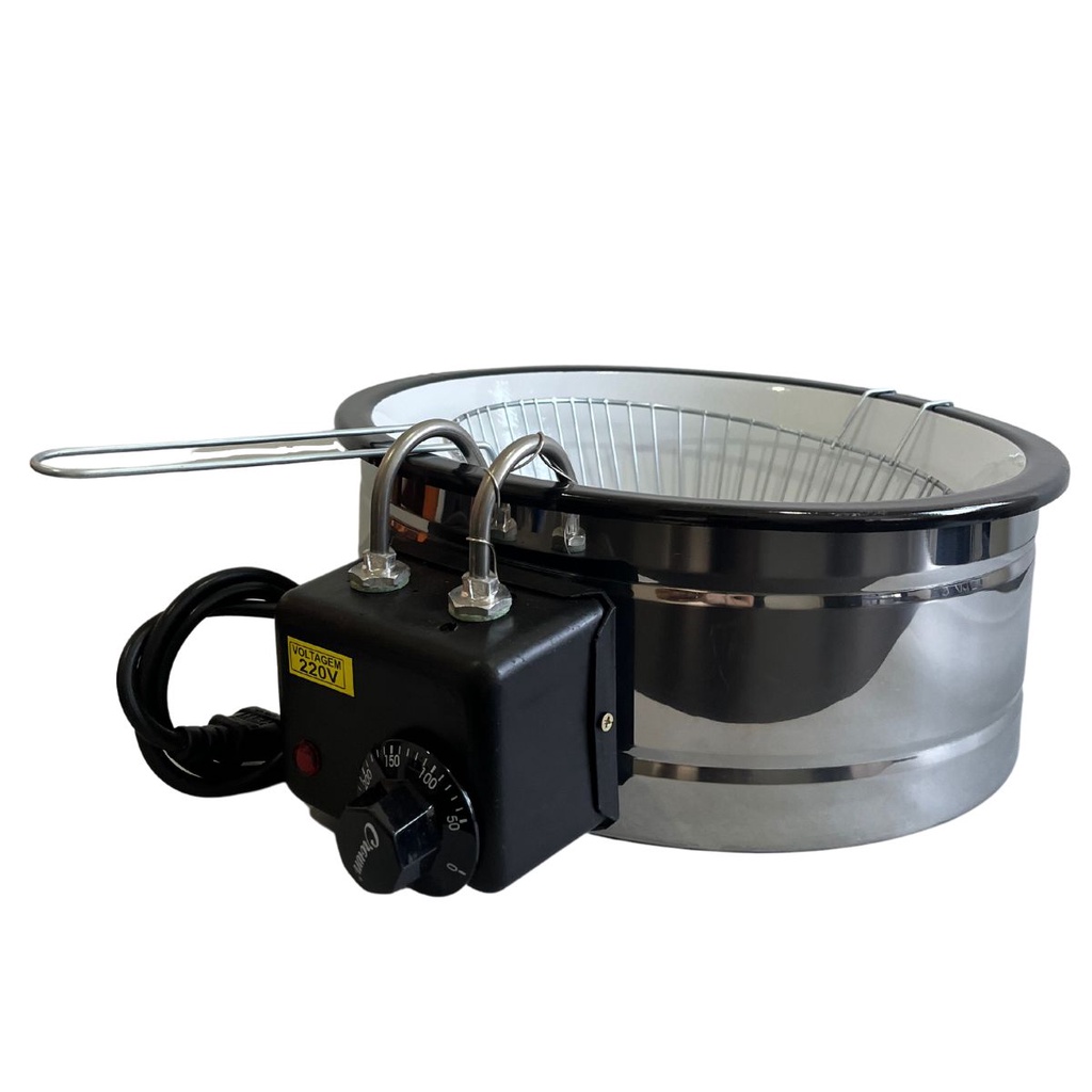 Fritadeira elétrica tacho esmaltado 5L base em aço inoxidável 1500W 110 ou 220V termostato