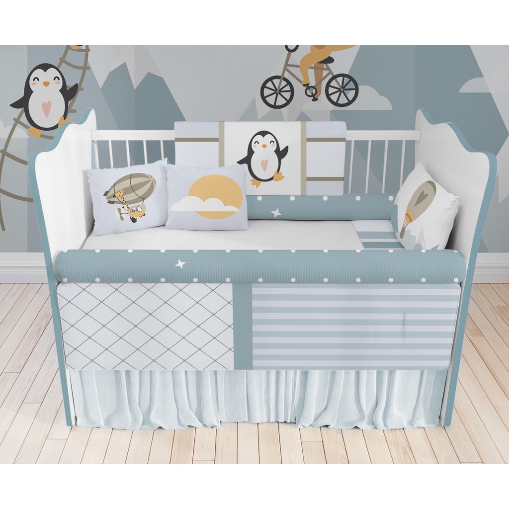 kit berço balão safári pinguim para quarto de bebê Enxoval Completo KT69