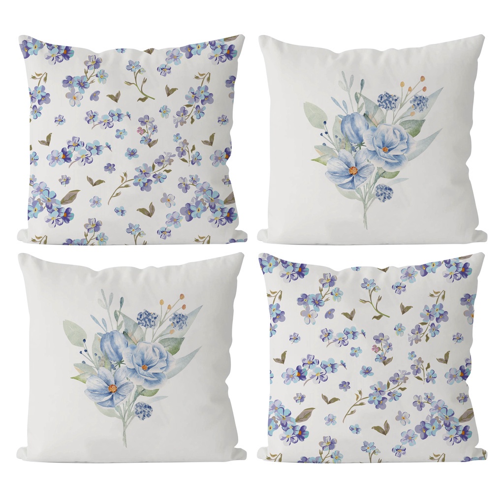 Capas De Almofadas Decorativas Kit Azul Florida 100% Algodão em Oferta na Shopee
