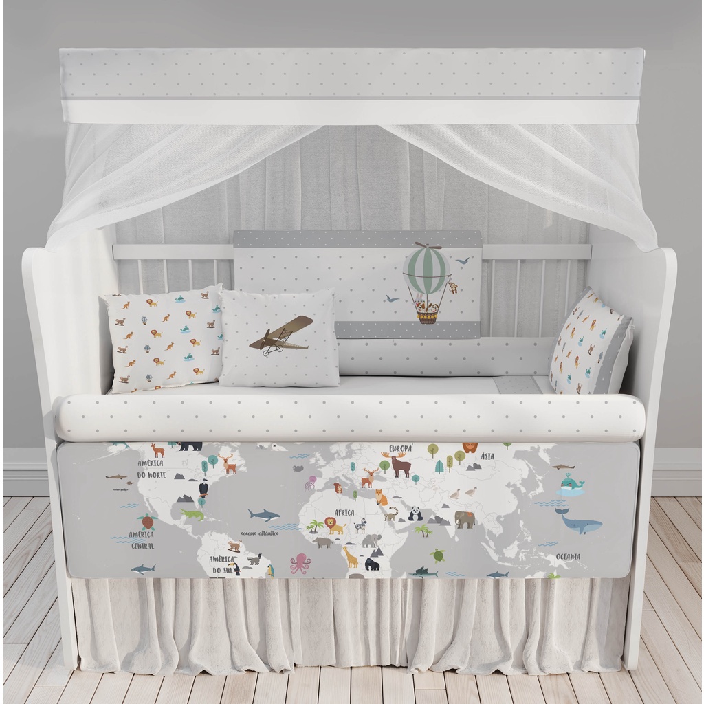 kit berço balão mapa mundi safári animal para quarto de bebê Enxoval Completo KT54