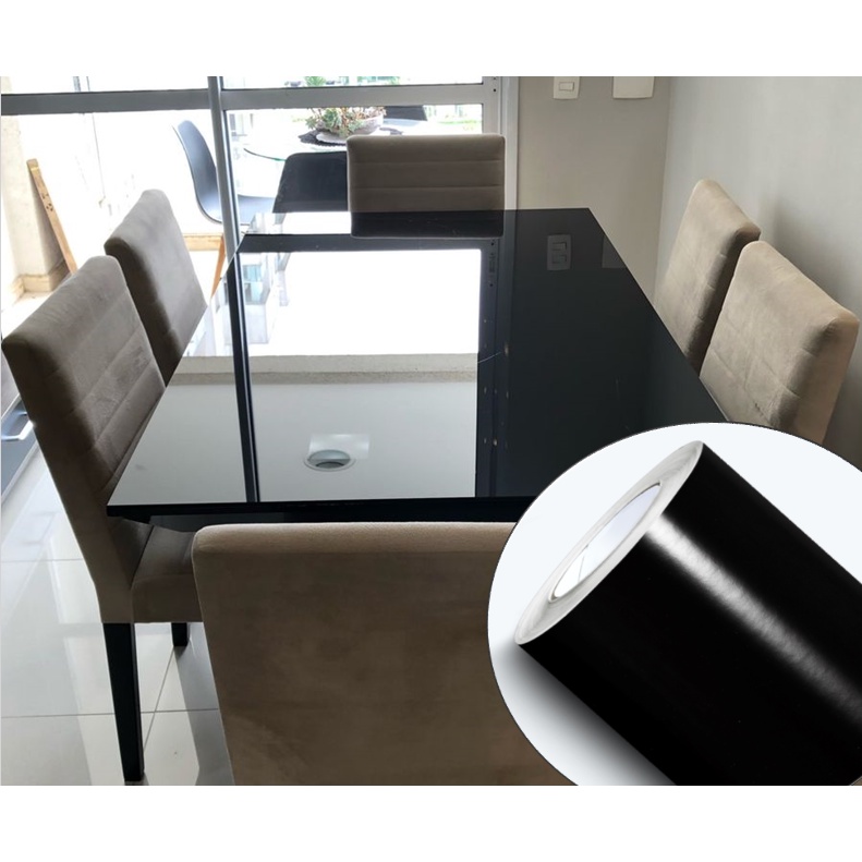 Papel Adesivo Vinil Preto Laca Laquear Mesa Vidros