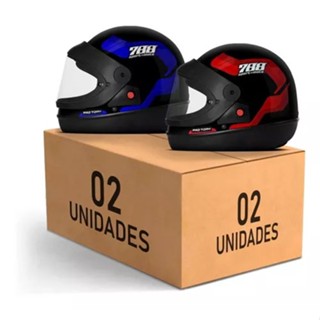 Kit 2 Capacete Para Moto Fechado Vermelho e Azul Automatico Sport Moto 788 Masculino Com Viseira e Botão Masculino Feminino