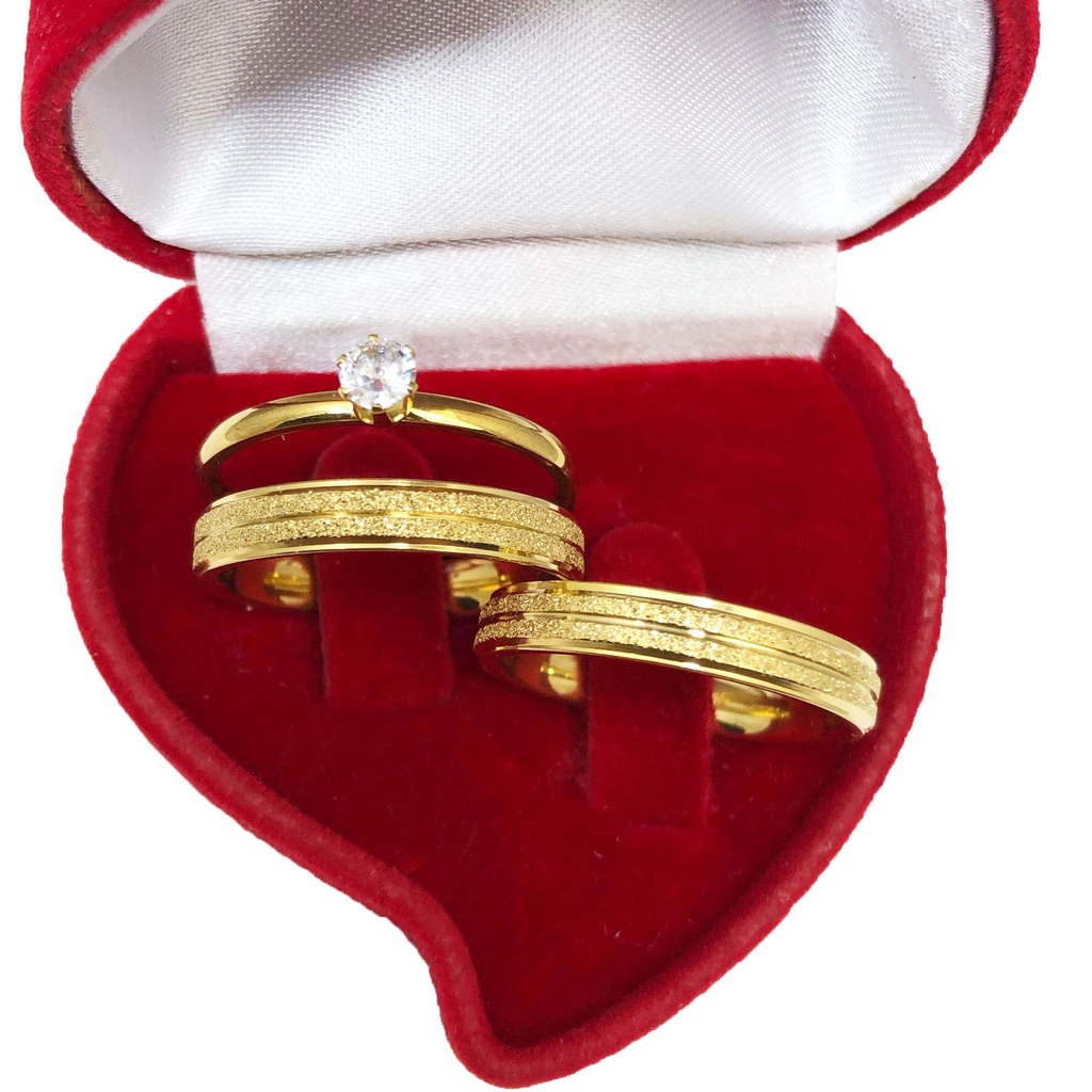 Par Alianças Noivado Compromisso Fina Aço Inox Banhado + Anel Solitário Aparador em Oferta na Shopee