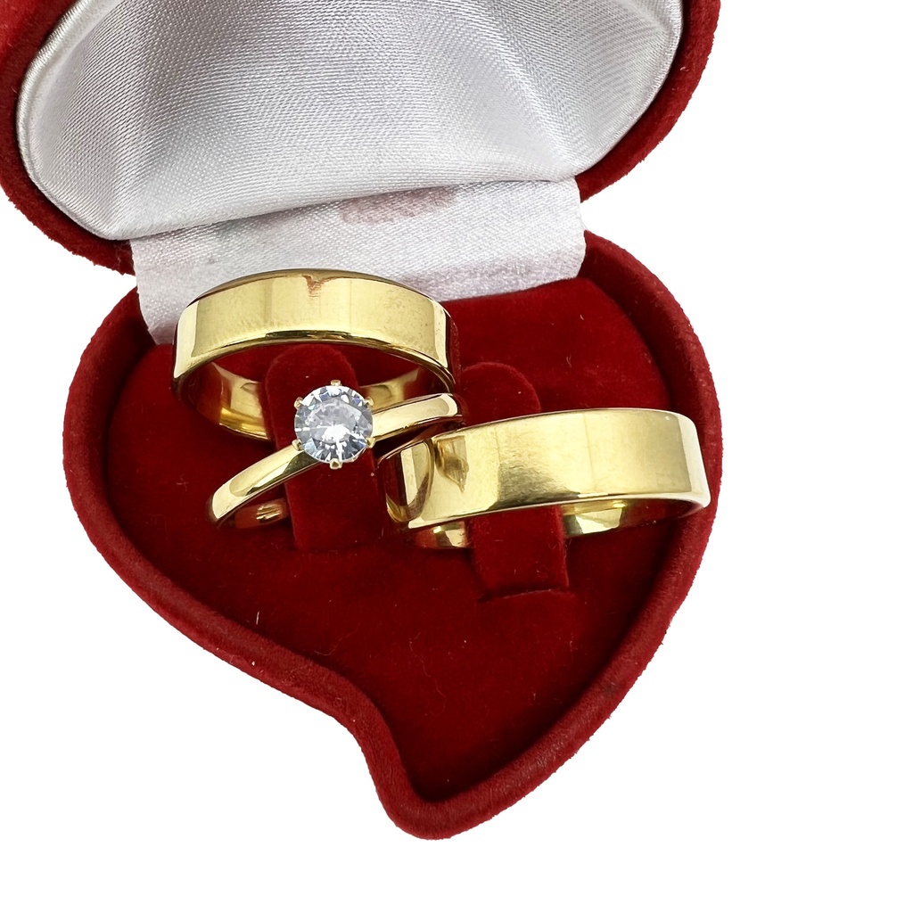 Par Alianças Casamento Noivado Quadrada 6mm Tradicional Aço e Anel Solitario