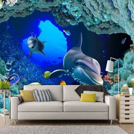 papel de parede para quarto de casal fundo do mar golfinho 3d auto colante