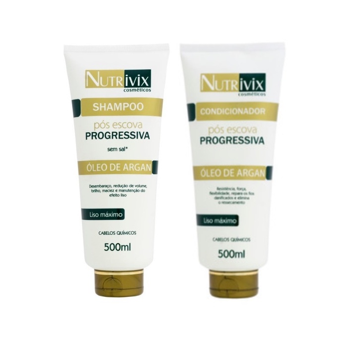 Kit Shampoo e Condicionador Óleo de Argan, Pós escova Progressiva Nutrivix 500ml efeito liso