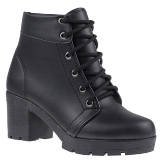 Botas Feminina Coturno Salto Tratorado Cano Curto Macio Confortável Napa Preto
