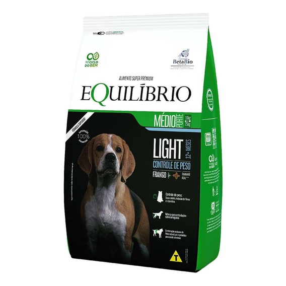 Equilíbrio Light Cães Adultos Porte Médio 12Kg - Pets